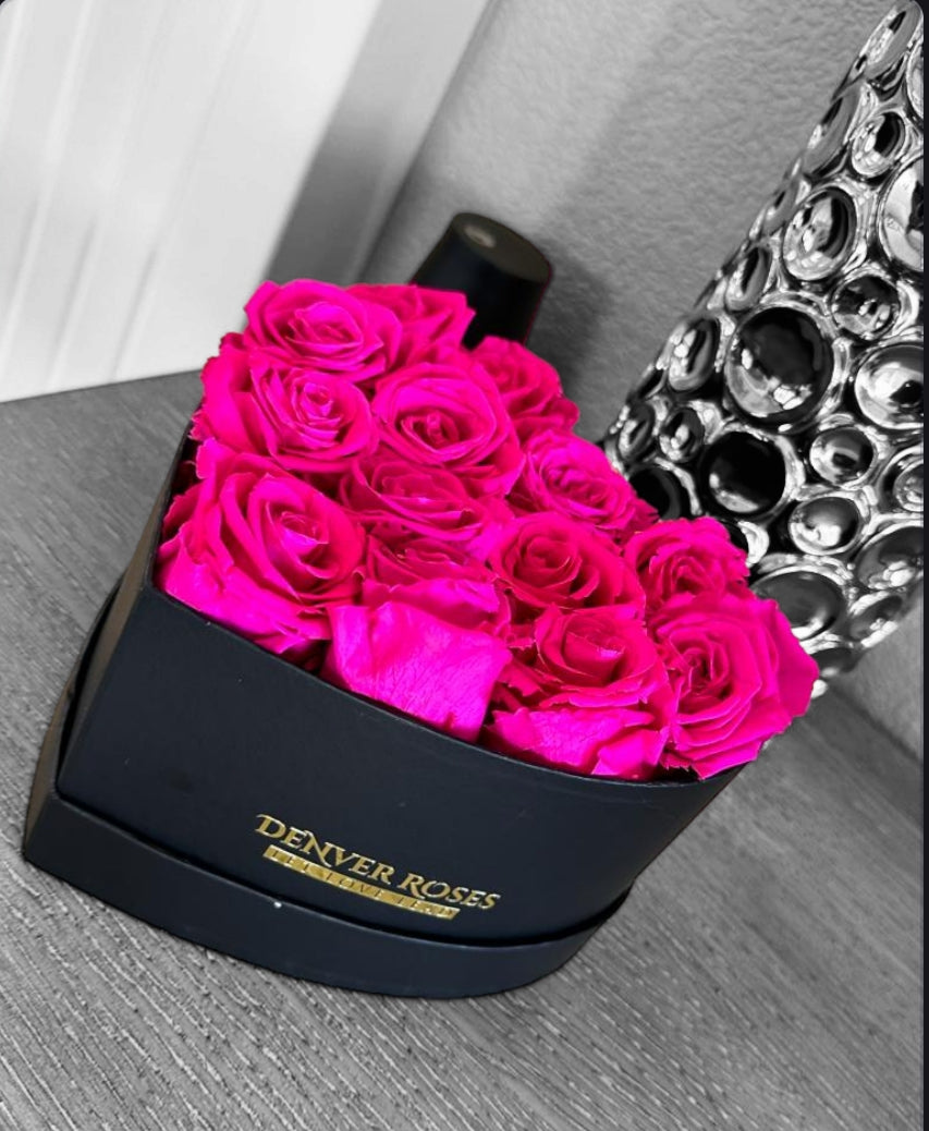 Heart Shape Black Box Pink Roses
