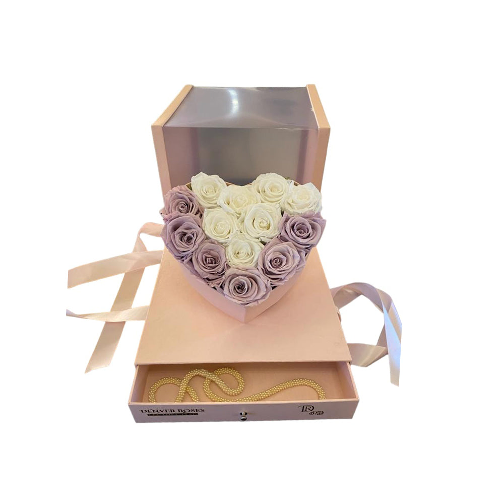 Luxury Heart with Jewelry drawer /Cream & Purple Roses