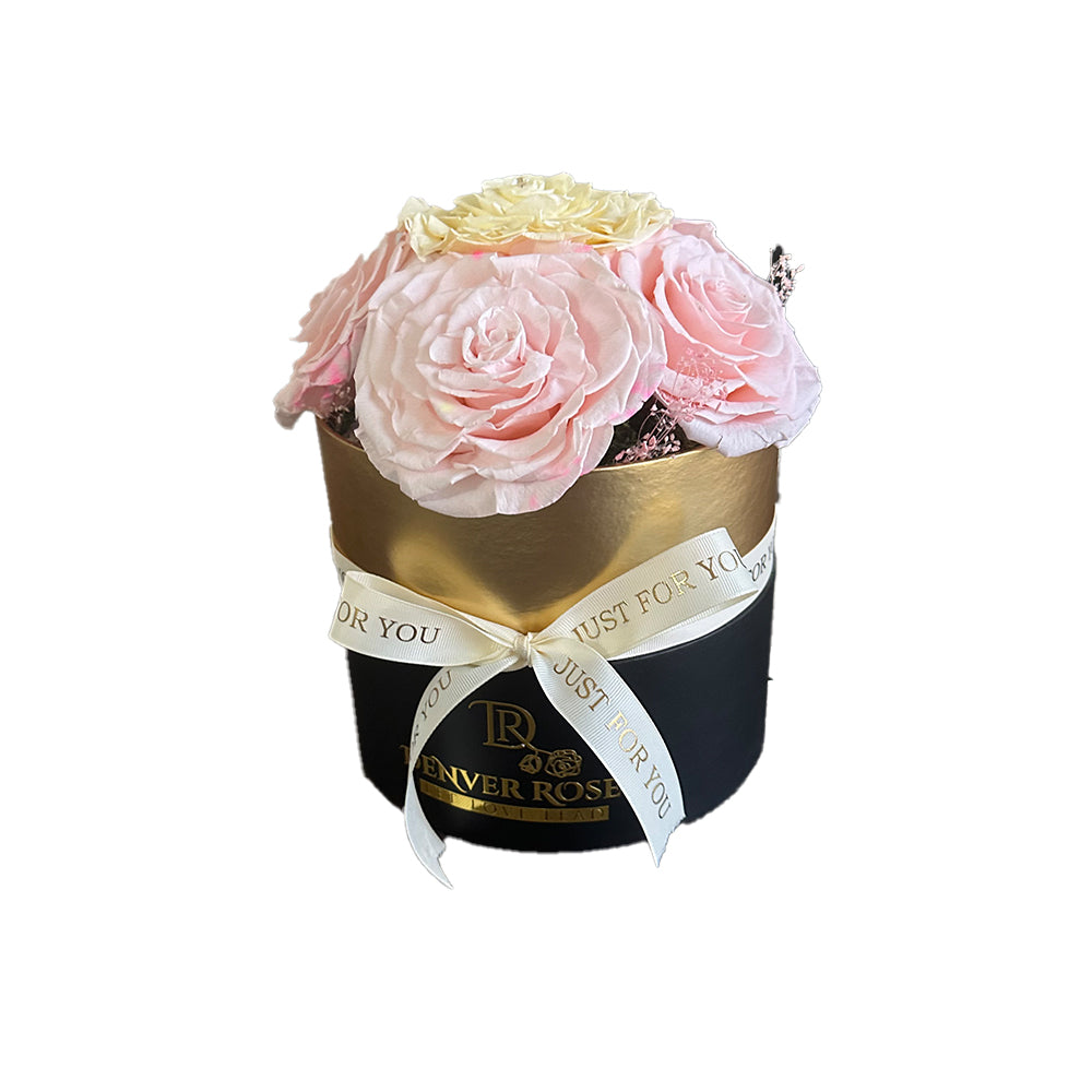 Supreme Black & Gold Box / Pink and Cream Roses